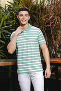 Mens Classic Cotton Polo with Stripes Green