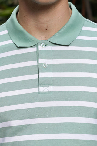 Mens Classic Cotton Polo with Stripes Green