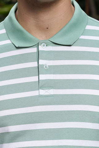 ONE SKY MEN SMOKE GREEN STRIPES POLO T SHIRT