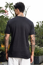 ONE SKY MEN JET BLACK TYPOGRAPHY PRINTED T SHIRT
