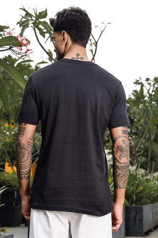 ONE SKY MEN JET BLACK TYPOGRAPHY PRINTED T SHIRT