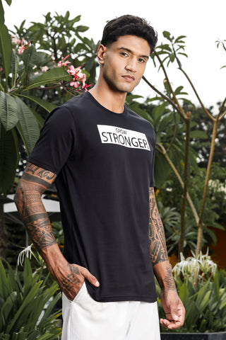 ONE SKY MEN JET BLACK TYPOGRAPHY PRINTED T SHIRT