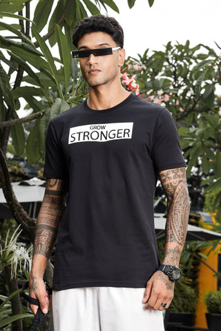 ONE SKY MEN JET BLACK TYPOGRAPHY PRINTED T SHIRT