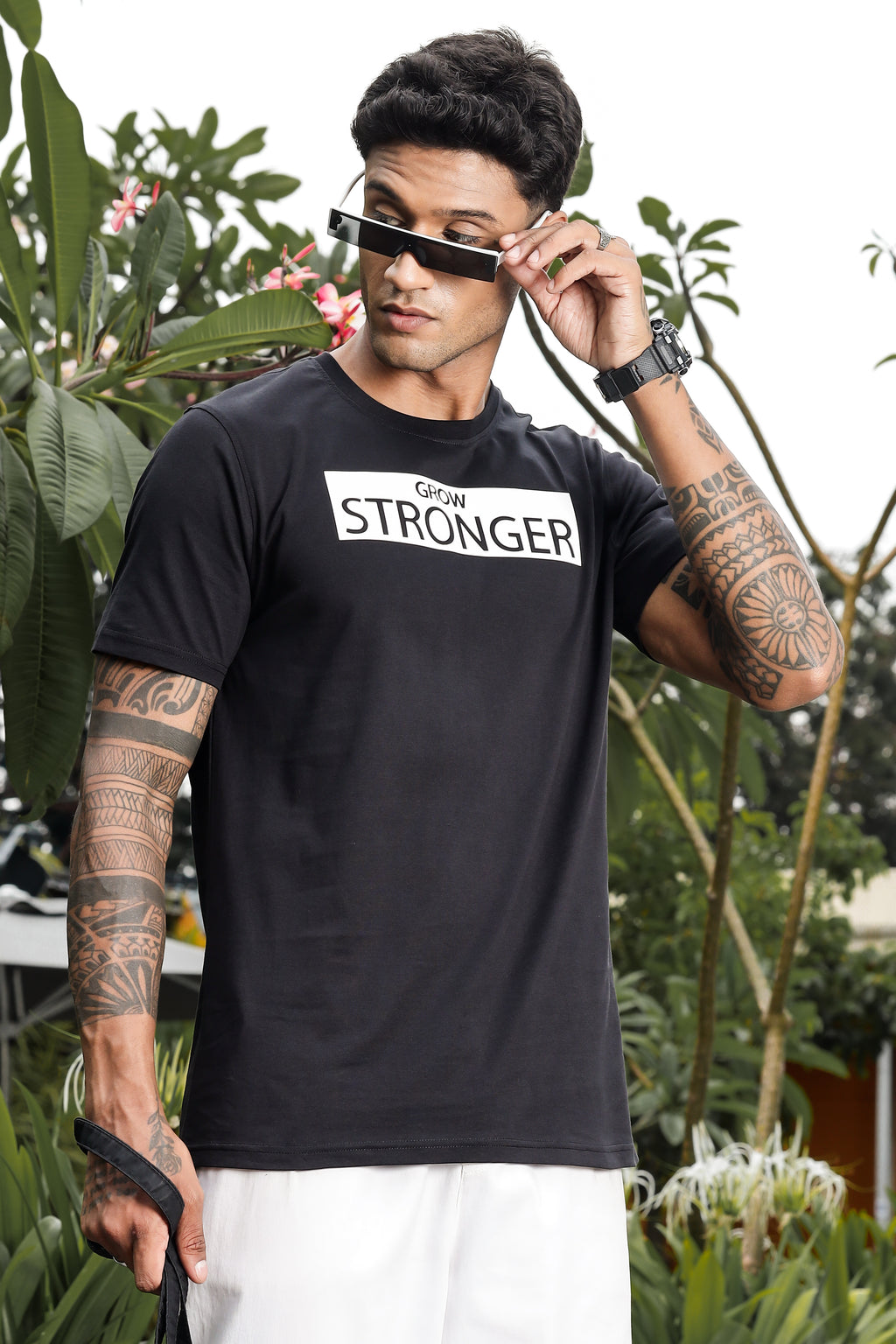ONE SKY MEN JET BLACK TYPOGRAPHY PRINTED T SHIRT