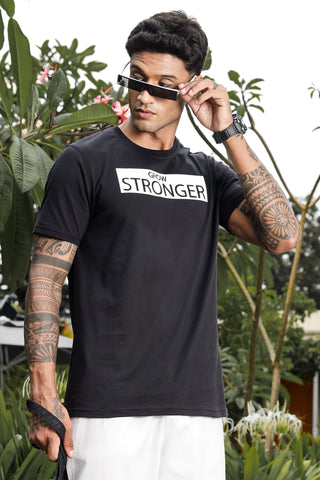 ONE SKY MEN JET BLACK TYPOGRAPHY PRINTED T SHIRT