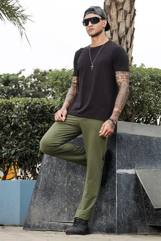 ONE SKY MEN MILITARY OLIVE SOLID JOGGERS