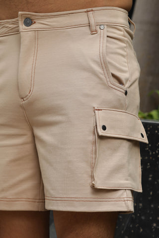 Mens Solid Beige Casual Shorts