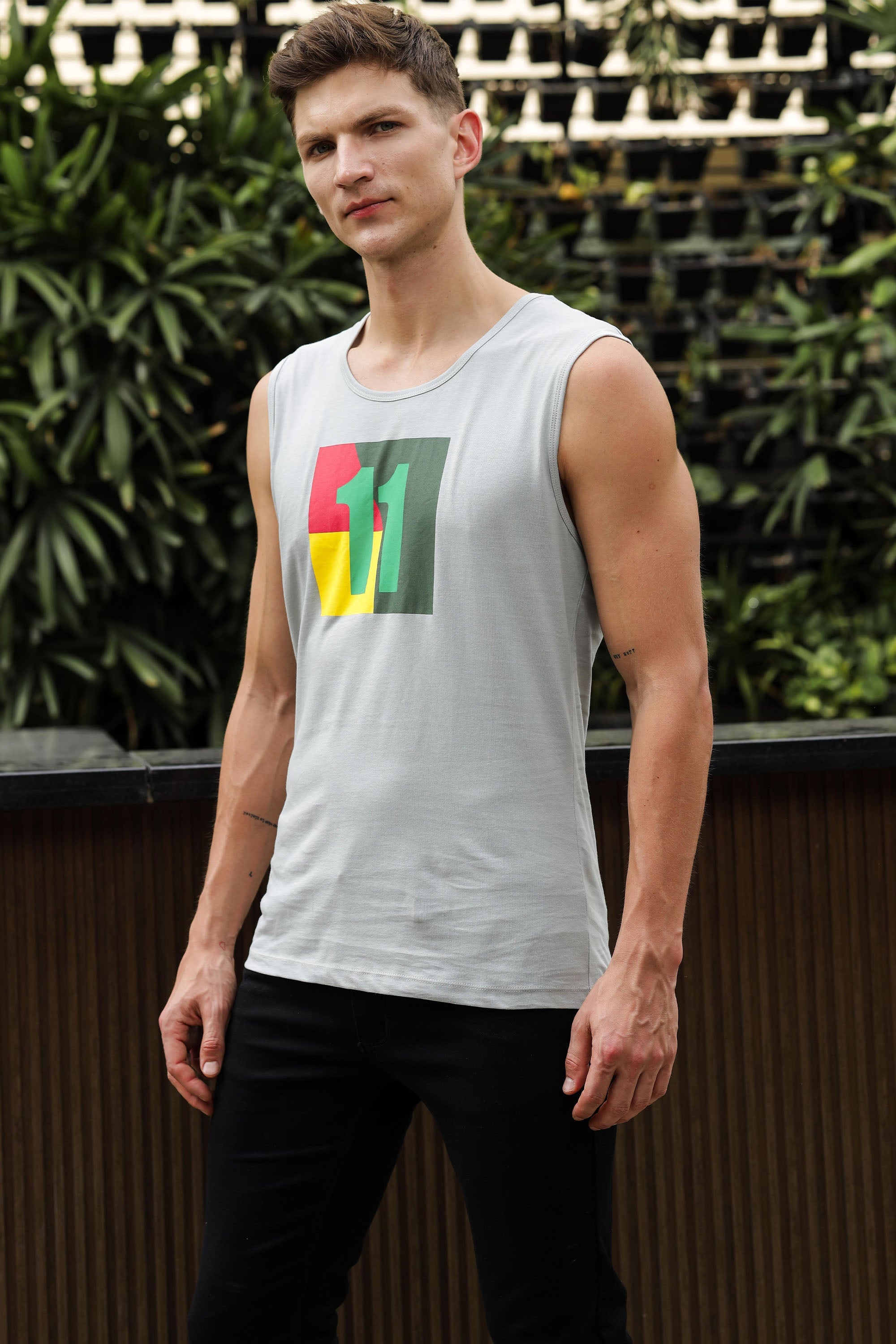 ONE SKY MEN MIRAGE GRAY PRINTED MENS TANK