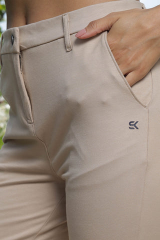 ONE SKY WOMEN BEIGE SOLID TROUSER