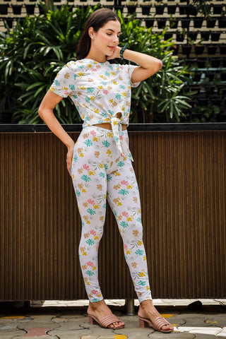 WOMEN WHITE AOP PRINTED REGULAR LENGTH LEGGINGS