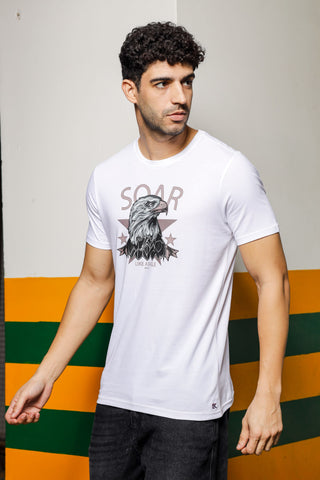 Mens Round Neck T-Shirt - Comfortable Sand Animal Print Men's Wear Tee Stylish Regular Fit Cotton Tshirt for Casual, Outing, Hiking