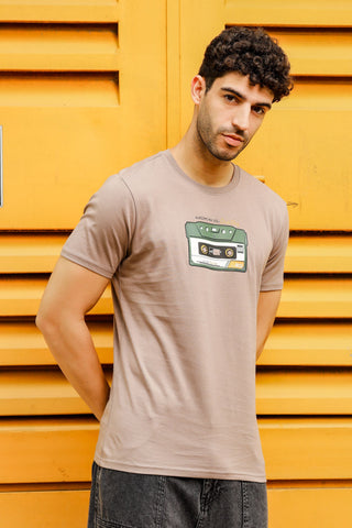 Mens Round Neck T-Shirt - Comfortable Sand Graphic Print Men's Wear Tee Stylish Regular Fit Cotton Tshirt for Casual, Outing, Hiking