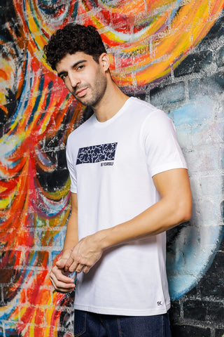 Mens Round Neck T-Shirt - Comfortable White Graphic Print Men's Wear Tee Stylish Regular Fit Cotton Tshirt for Casual, Outing