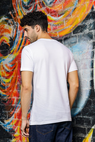 Mens Round Neck T-Shirt - Comfortable White Graphic Print Men's Wear Tee Stylish Regular Fit Cotton Tshirt for Casual, Outing