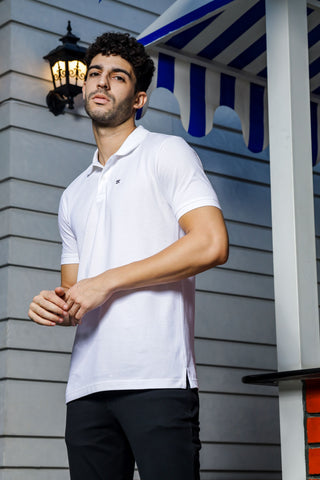 Men's Polo T-Shirt, 100% Cotton, Classic Fit, Half Sleeves White Tshirt