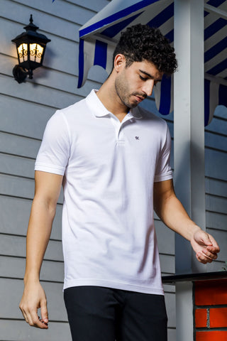 Men's Polo T-Shirt, 100% Cotton, Classic Fit, Half Sleeves White Tshirt