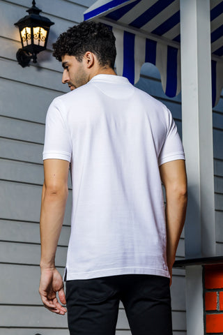 Men's Polo T-Shirt, 100% Cotton, Classic Fit, Half Sleeves White Tshirt