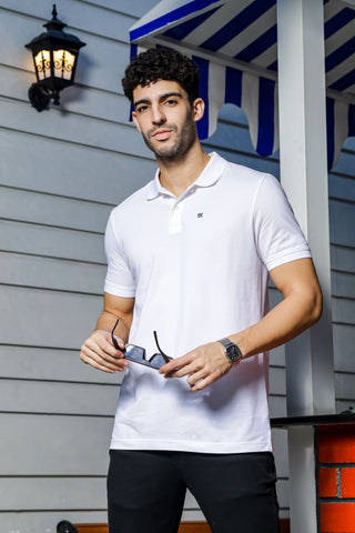 Men's Polo T-Shirt, 100% Cotton, Classic Fit, Half Sleeves White Tshirt