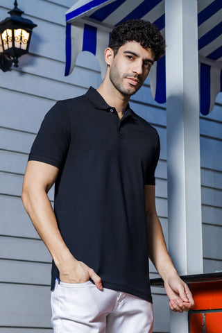 Men's Polo T-Shirt, 100% Cotton, Classic Fit, Half Sleeves Black Tshirt