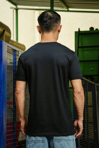 ONE SKY MEN BLACK TYPOGRAPHY PRINTED T SHIRT