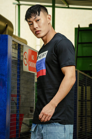 ONE SKY MEN BLACK TYPOGRAPHY PRINTED T SHIRT