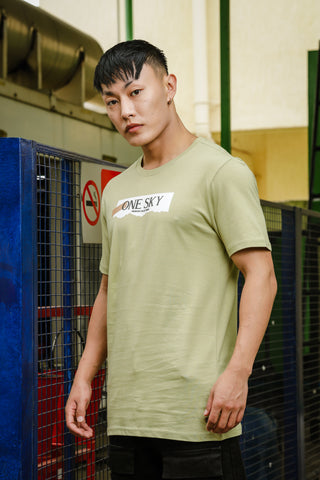 MENS PRINTED SAGE GREEN ROUND NECK TSHIRT