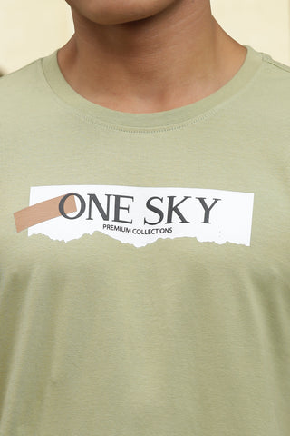 MENS PRINTED SAGE GREEN ROUND NECK TSHIRT