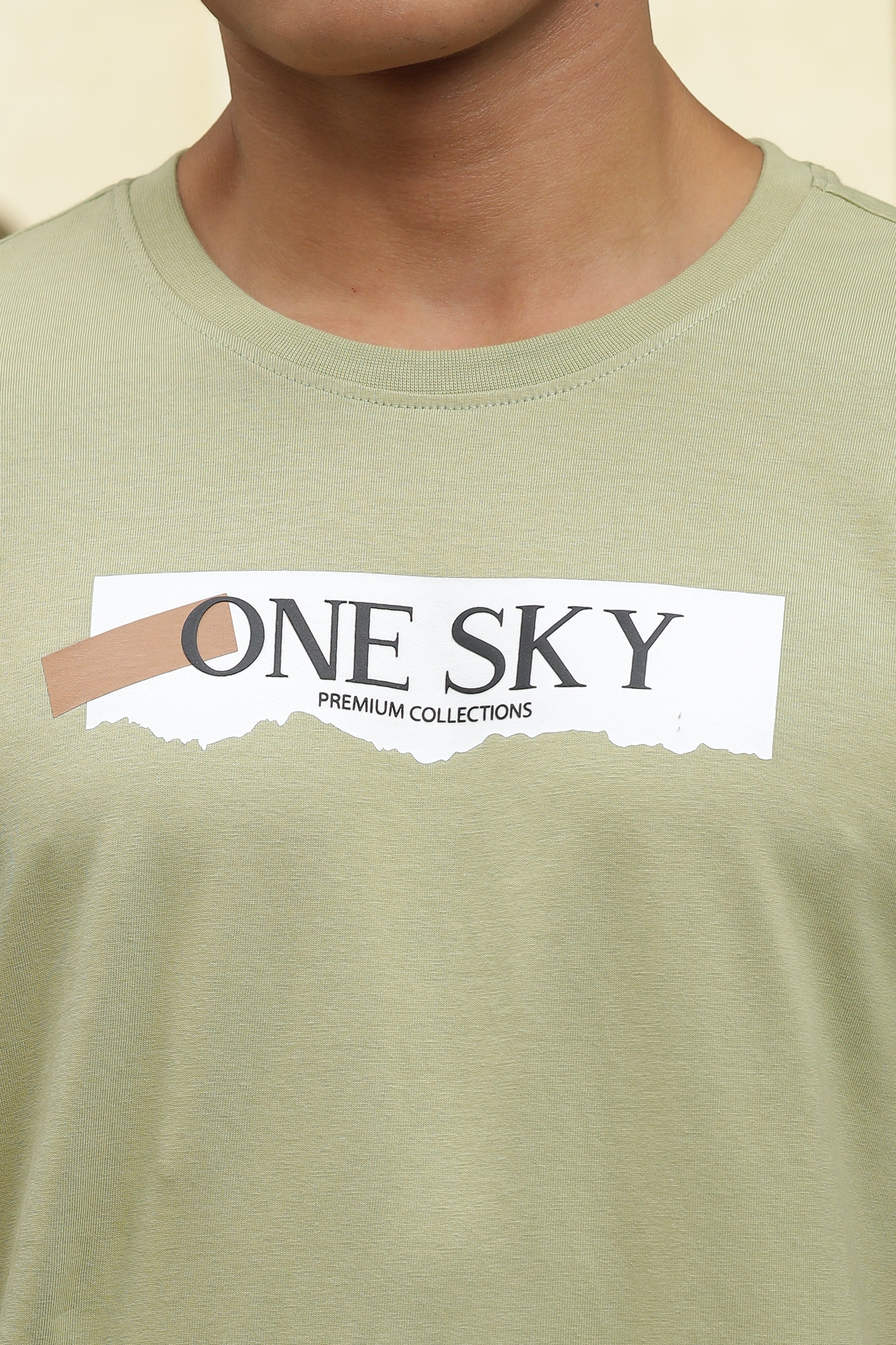 MENS PRINTED SAGE GREEN ROUND NECK TSHIRT