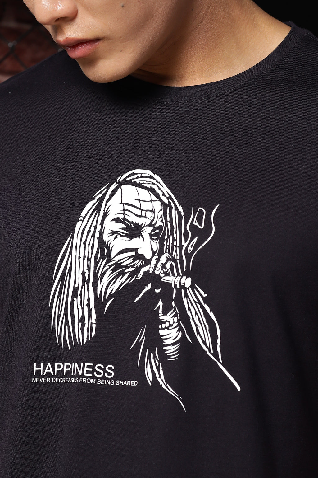 Mens Graphic Print Round Neck Black Tshirt