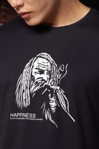 Mens Graphic Print Round Neck Black Tshirt