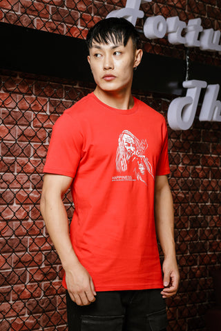 Mens Graphic Print Round Neck Red Tshirt