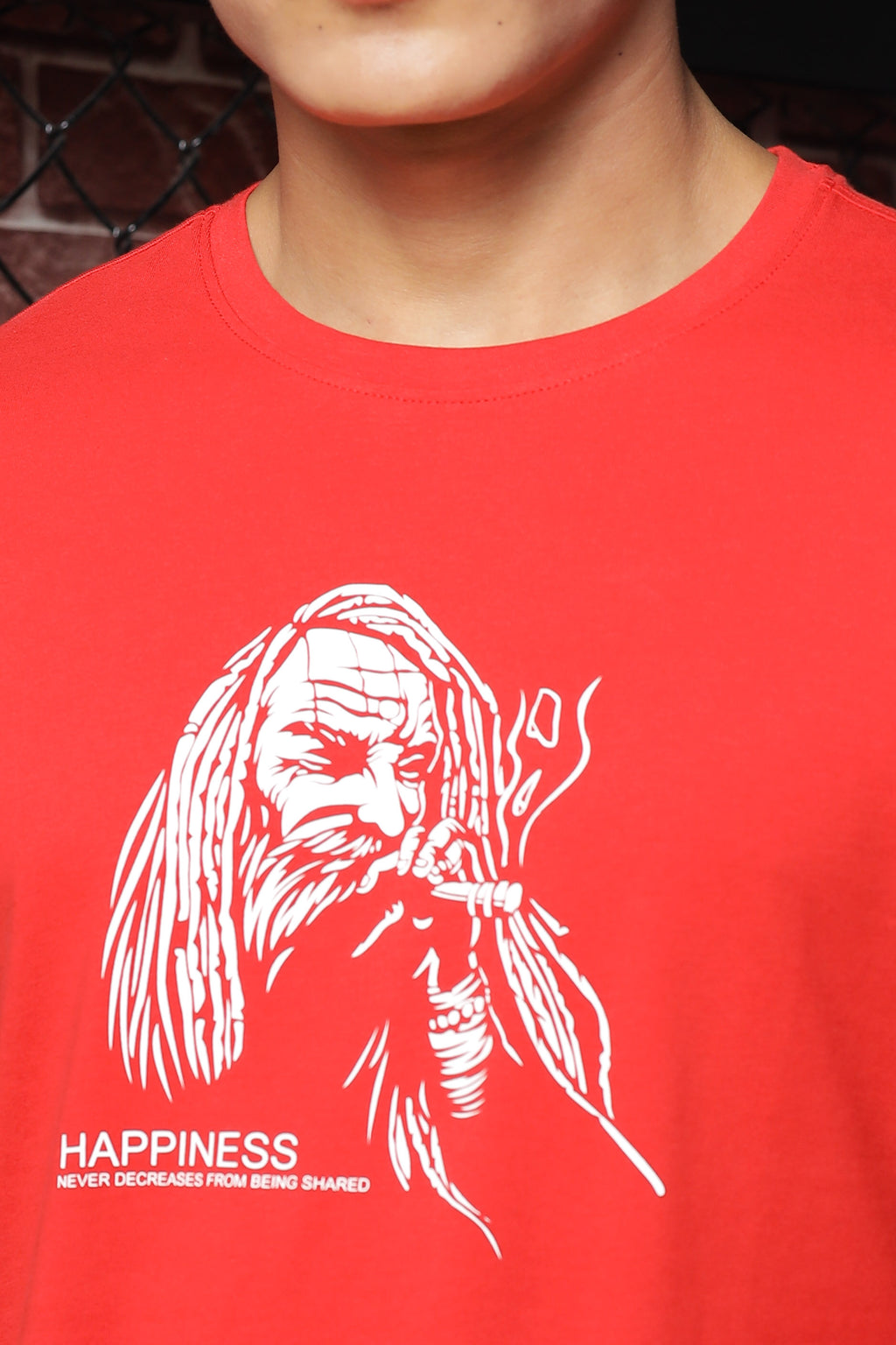 Mens Graphic Print Round Neck Red Tshirt