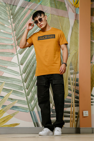 Mens Graphic Print Round Neck Orange Tshirt