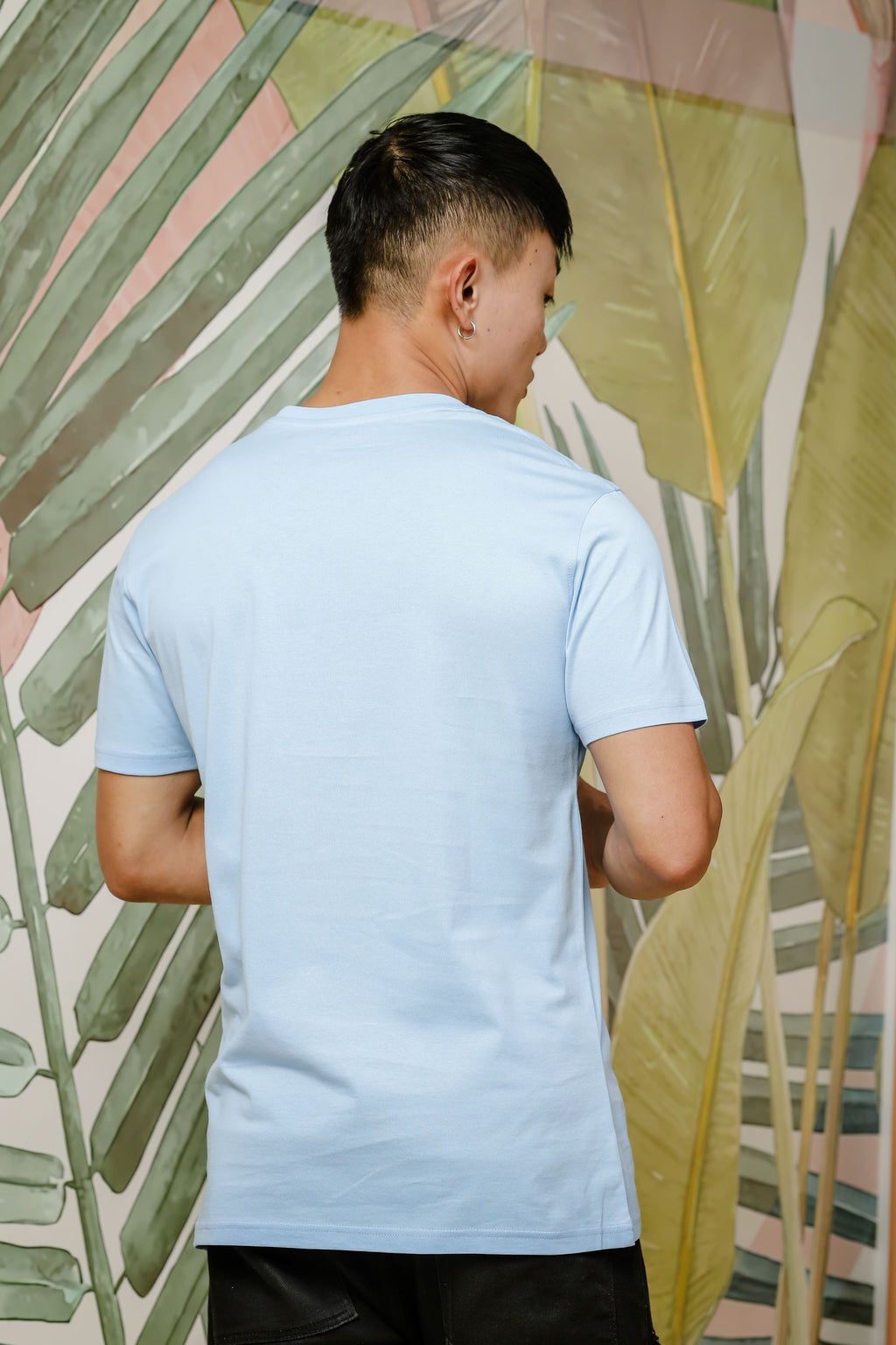 Mens Graphic Print Round Neck Blue Tshirt
