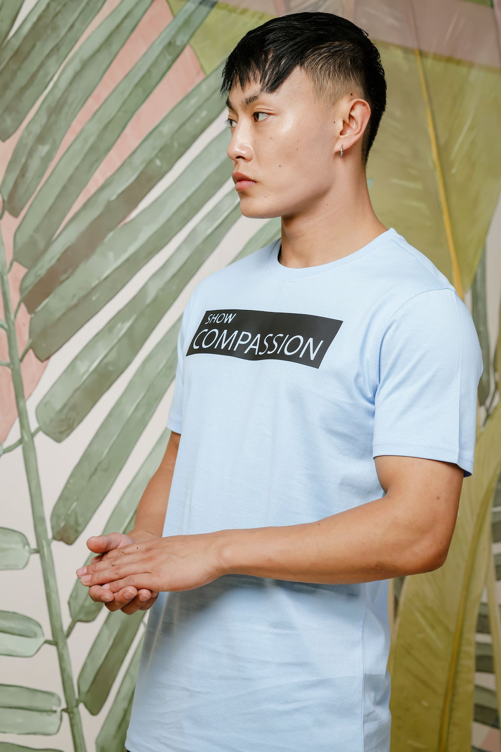 Mens Graphic Print Round Neck Blue Tshirt