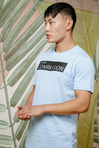 Mens Graphic Print Round Neck Blue Tshirt