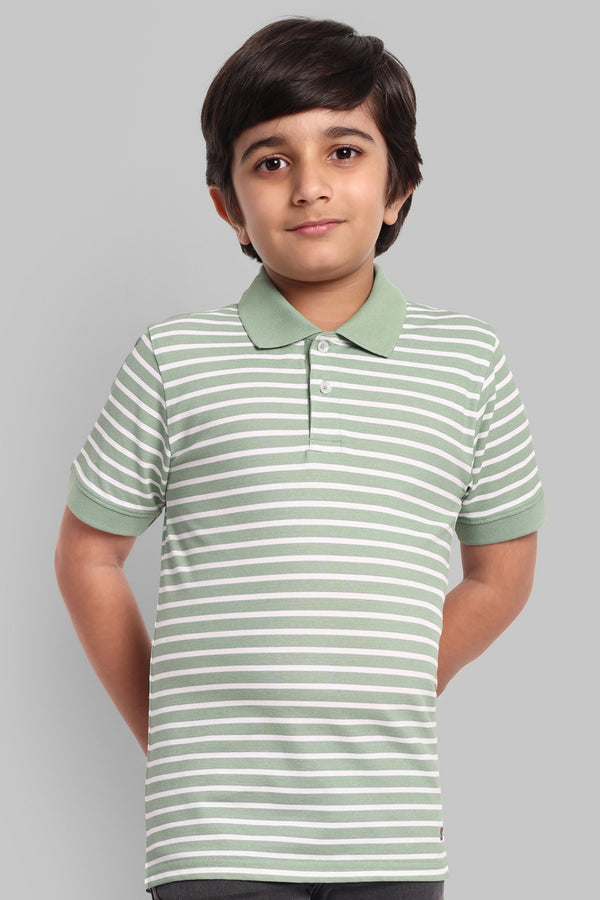 Boys Classic Cotton Polo T-Shirt with Stripes Green