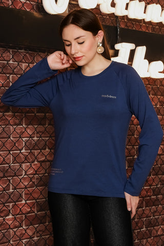 ONE SKY Women's Printed & Typographic Full Sleeve T-Shirt | Cotton Modal Blend Round Neck Top | Soft & Stretchy