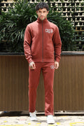 Men's Printed Tracksuit Set | Typography Print Cotton Blend | Mock Collar Zip-Up Top & Slip-On Joggers | Mid-Rise, 4 Pockets | Casual Athleisure Sportswear | Long Sleeves