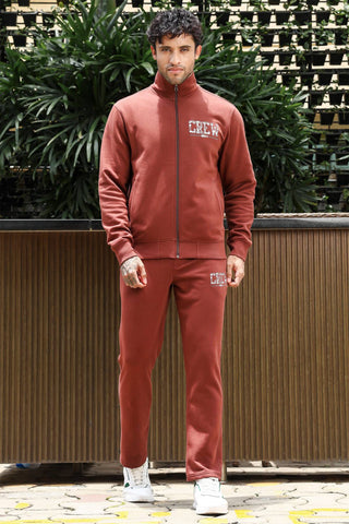 Men's Printed Tracksuit Set | Typography Print Cotton Blend | Mock Collar Zip-Up Top & Slip-On Joggers | Mid-Rise, 4 Pockets | Casual Athleisure Sportswear | Long Sleeves