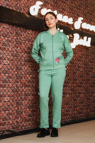 ONE SKY Women's Floral Printed Tracksuit | Cotton Blend Co-ord Set with Zipper Stand Collar Top & Drawstring Pants | 4 Pockets