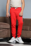Boys Regular Fit Red Cotton Blend Trousers