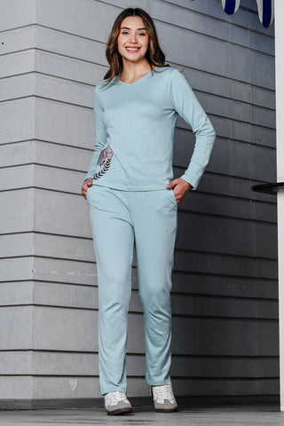 WOMEN V-NECK AQUA FULL SLV  CO-ORD SET