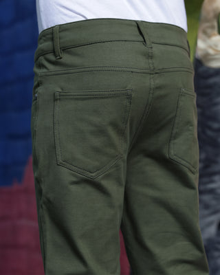 BOYS REGULAR FIT MILITARY OLIVE CAUSAL PANT