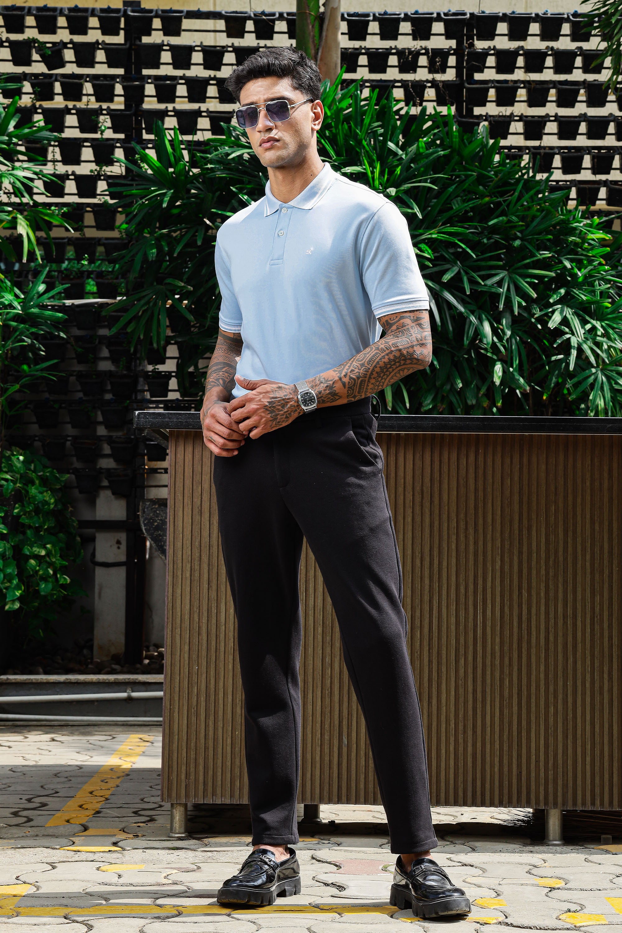 ONE SKY Men's 100% Cotton Polo Self-Design T-Shirt