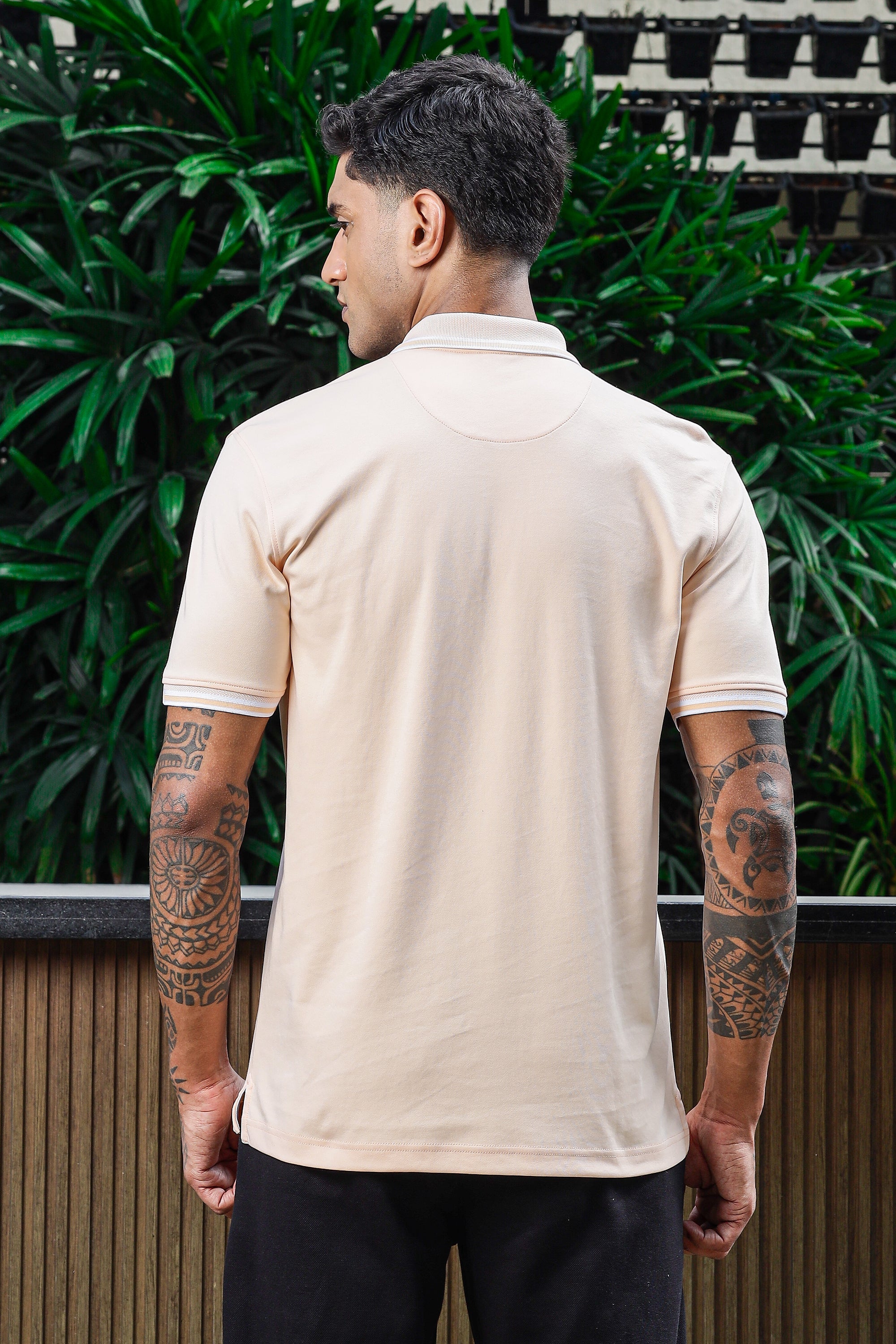ONE SKY Men's 100% Cotton Polo Self-Design T-Shirt