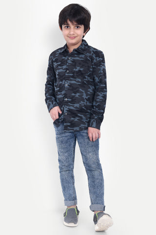 Boys' 100% Cotton Camouflage Printed Shirt with Front Pocket