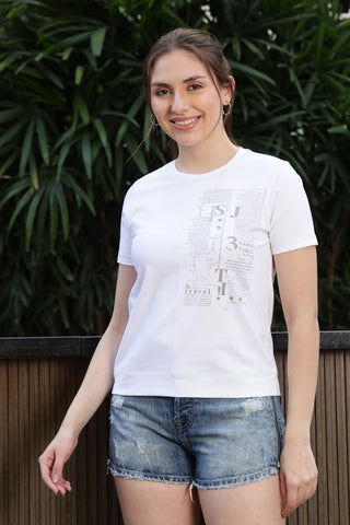 ONE SKY Women’s Supima Cotton Modal Half Sleeve T-Shirt – Round Neck Typography Print Top, Casual Pull-On Tee, Machine Washable