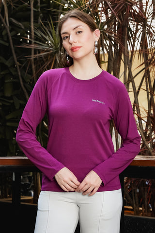 ONE SKY Women's Printed & Typographic Full Sleeve T-Shirt | Cotton Modal Blend Round Neck Top | Soft & Stretchy