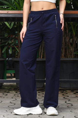 ONE SKY Women's Straight Fit Solid Bottoms | Mid-Rise Cotton Blend Trousers | Flat Front with Drawstring & 2 Pockets